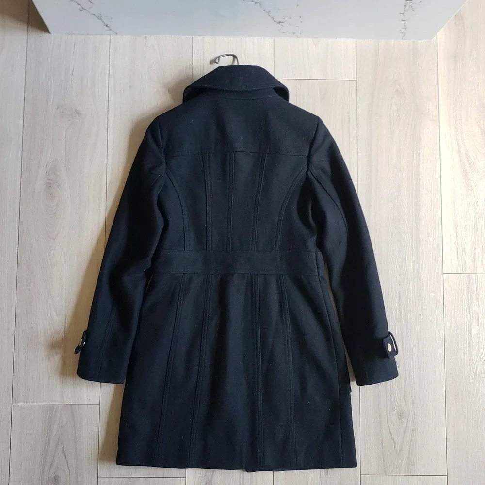 Michael Kors Coat Womens XS Black Wool Gold Zip Trench Jacket‎ Formal Topcoat